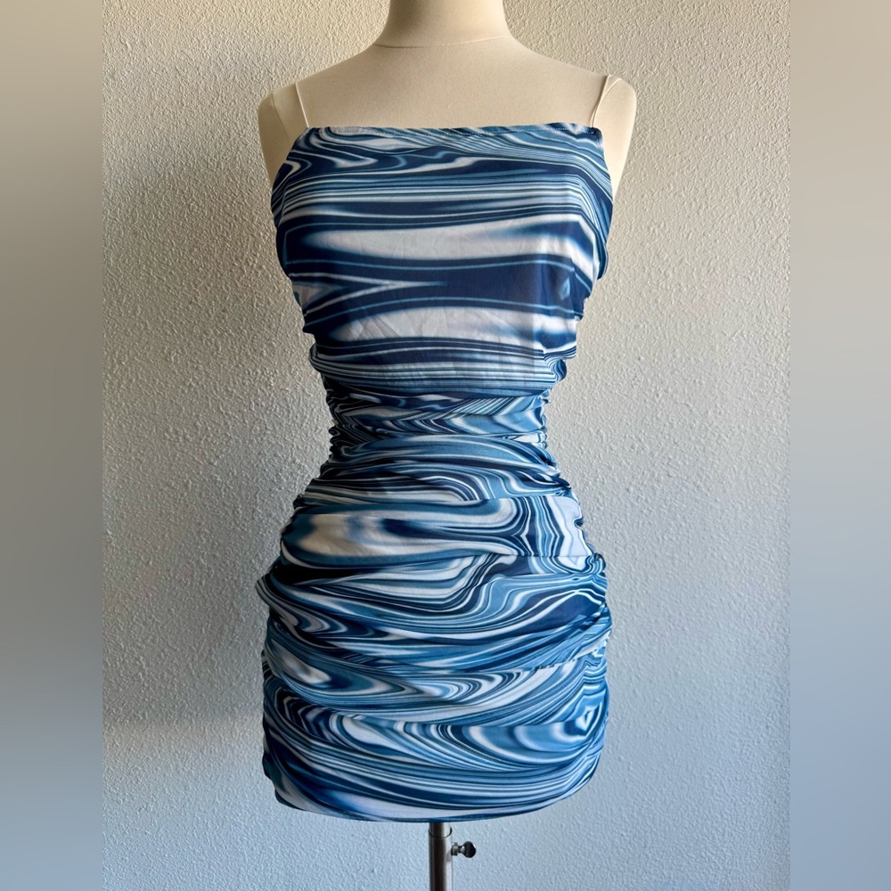 Miss Lola Blue and White Bodycon Mini Dress